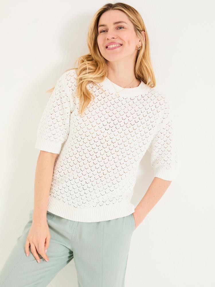 Fat Face Maysie White Knitted T-Shirt