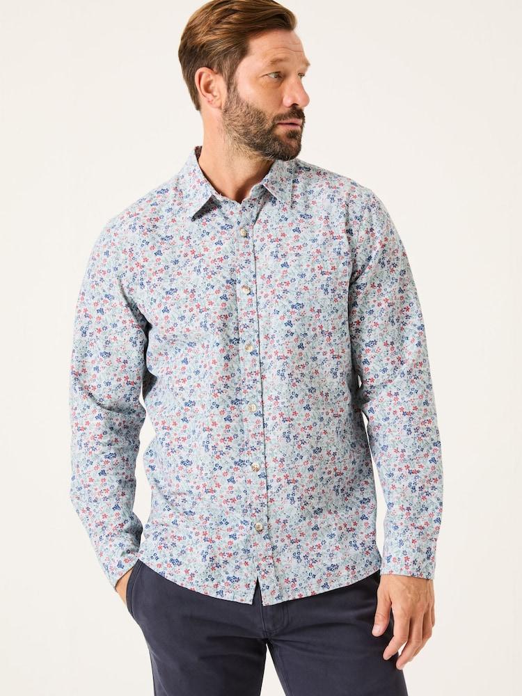 Fat Face Mead Blue Long Sleeve Ditsy Print Shirt