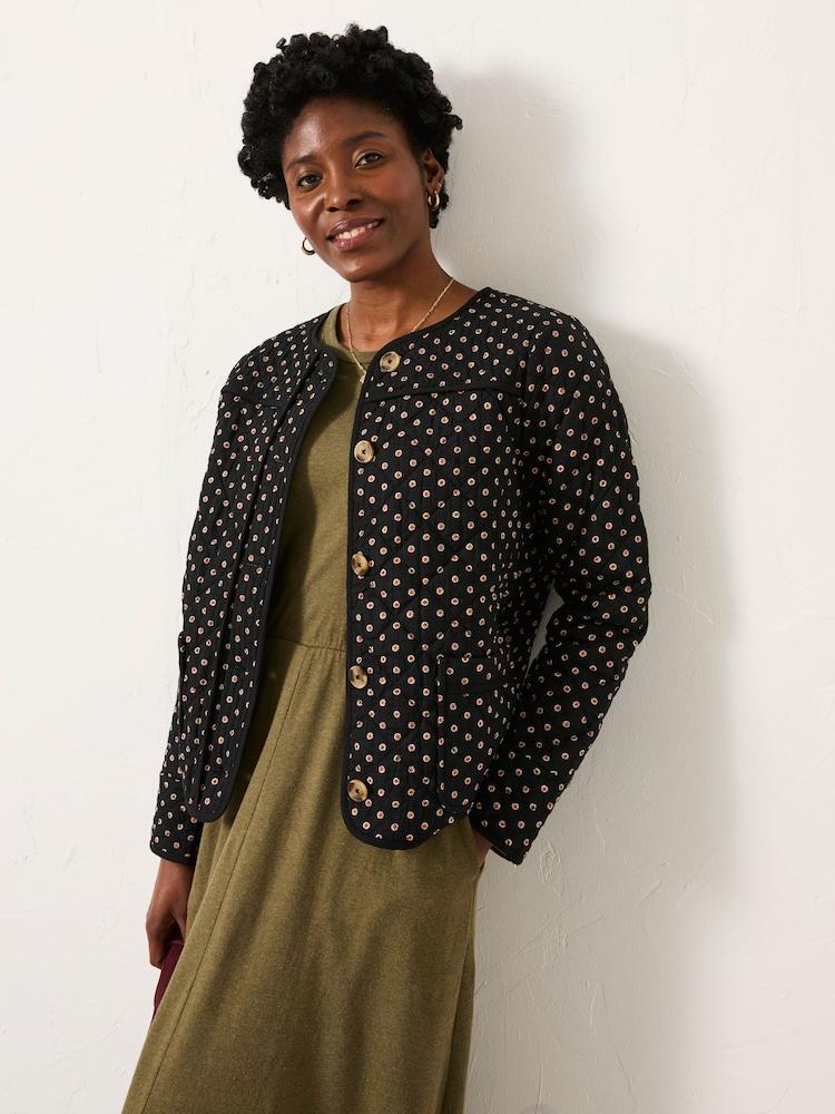 Fat Face Mia Black Geo Quilted Jacket