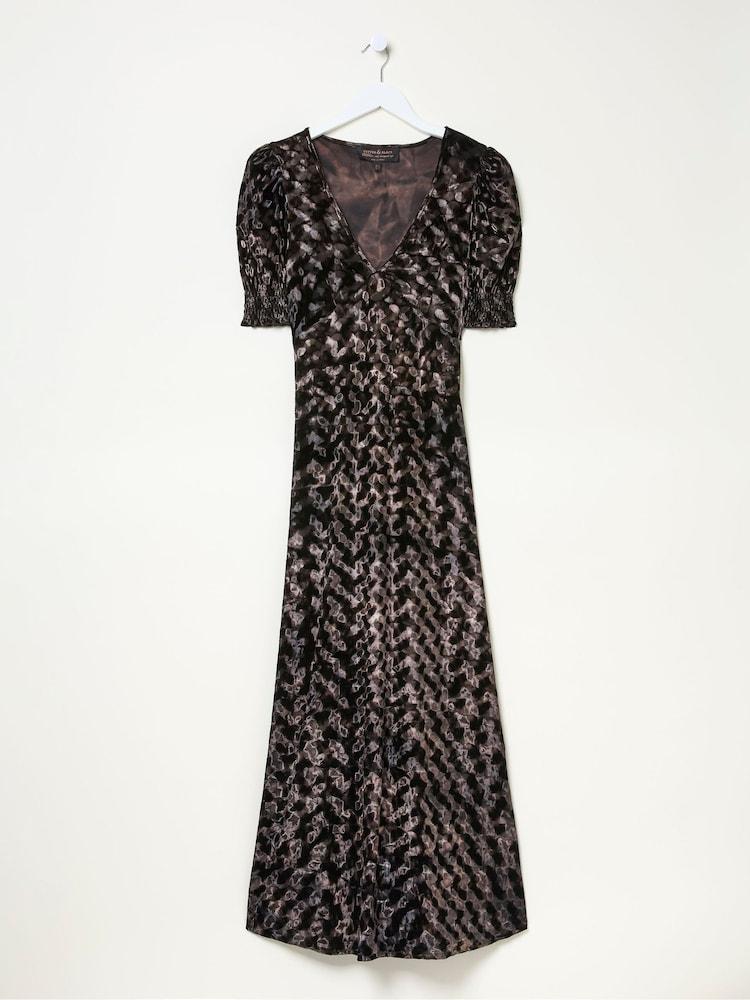 fat face Mia Black Hammered Velvet Midi Dress