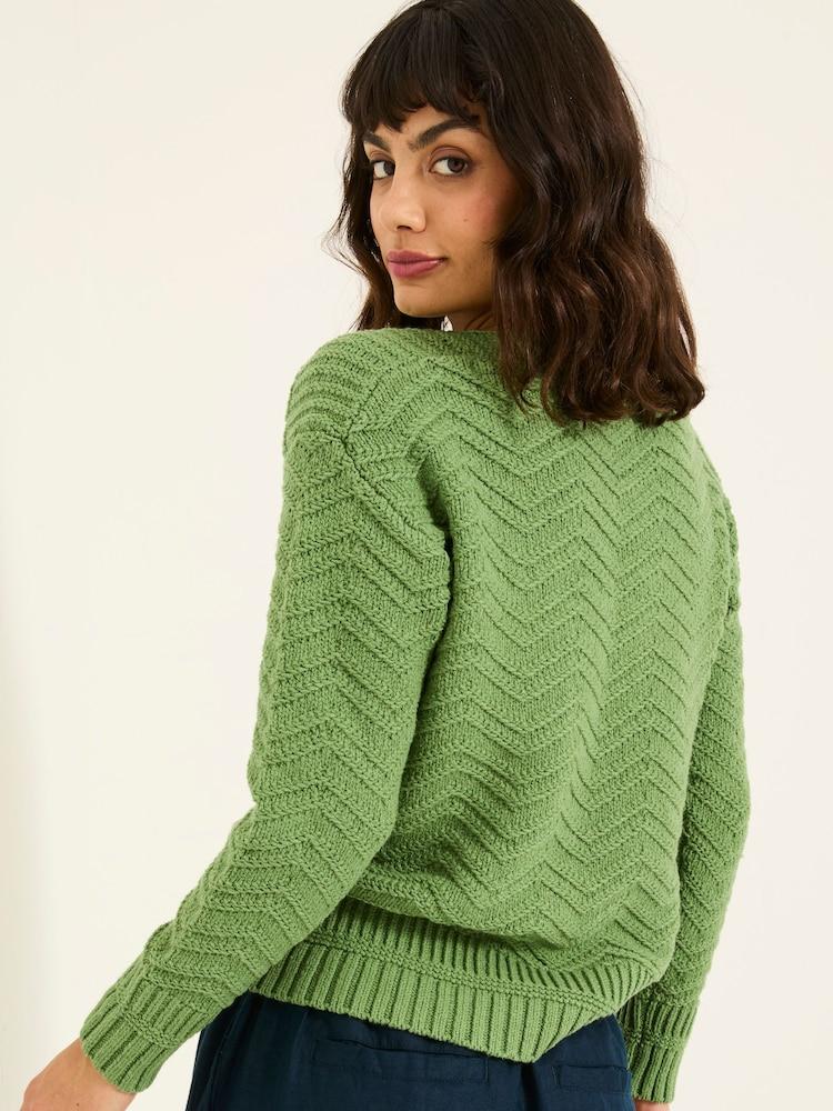 Fat Face Mid Green Jessie Textured Knitted Jumper