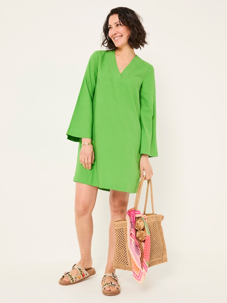 Fat Face Mid Green Linen Kaftan Dress