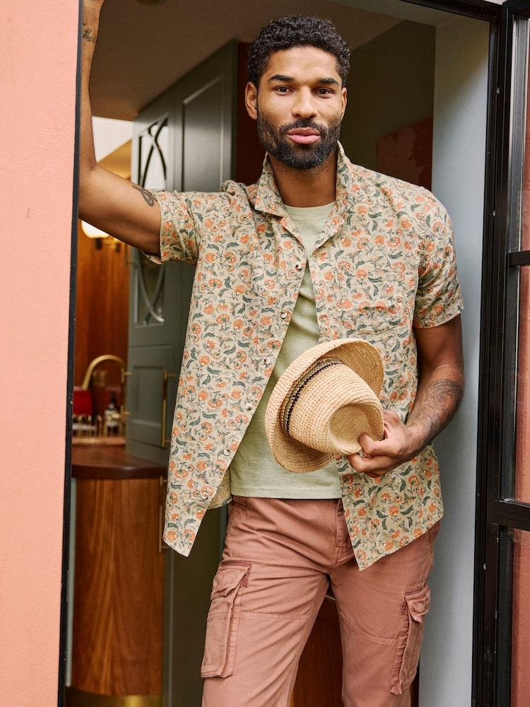 Fat Face Mid Green Short Sleeve Bloom Print Shirt