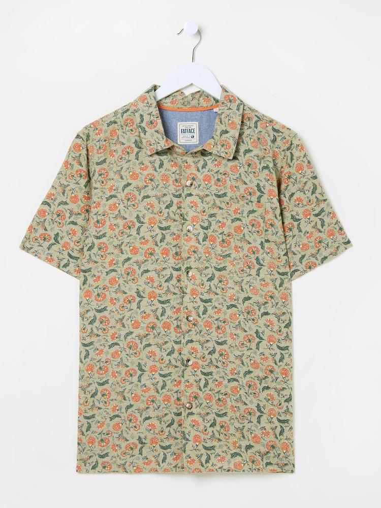 fat face Mid Green Short Sleeve Bloom Print Shirt