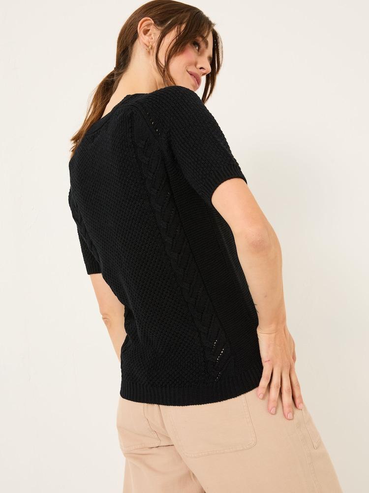 Fat Face Mila Black Cable Knitted T-Shirt