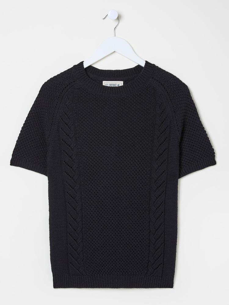 fat face Mila Black Cable Knitted T-Shirt