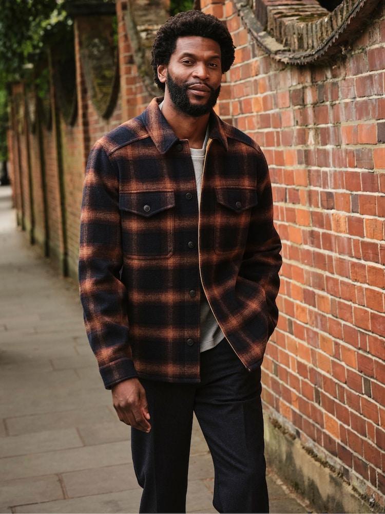 Fat Face Milton Navy Bonded Fabric Check Overshirt