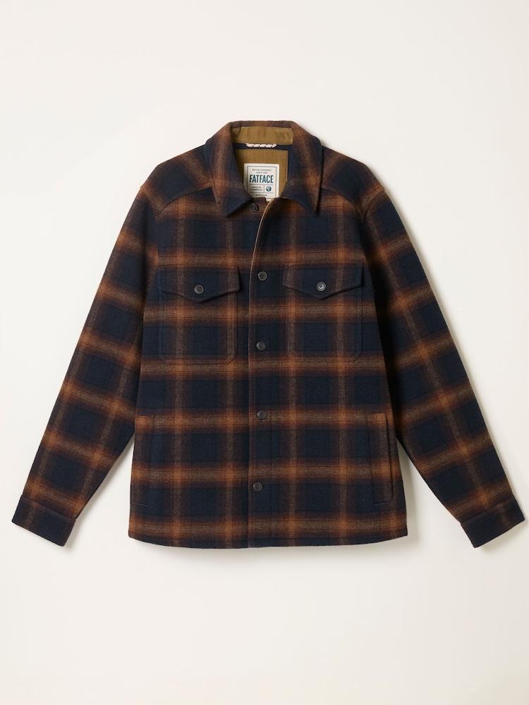 Fat Face Milton Navy Bonded Fabric Check Overshirt