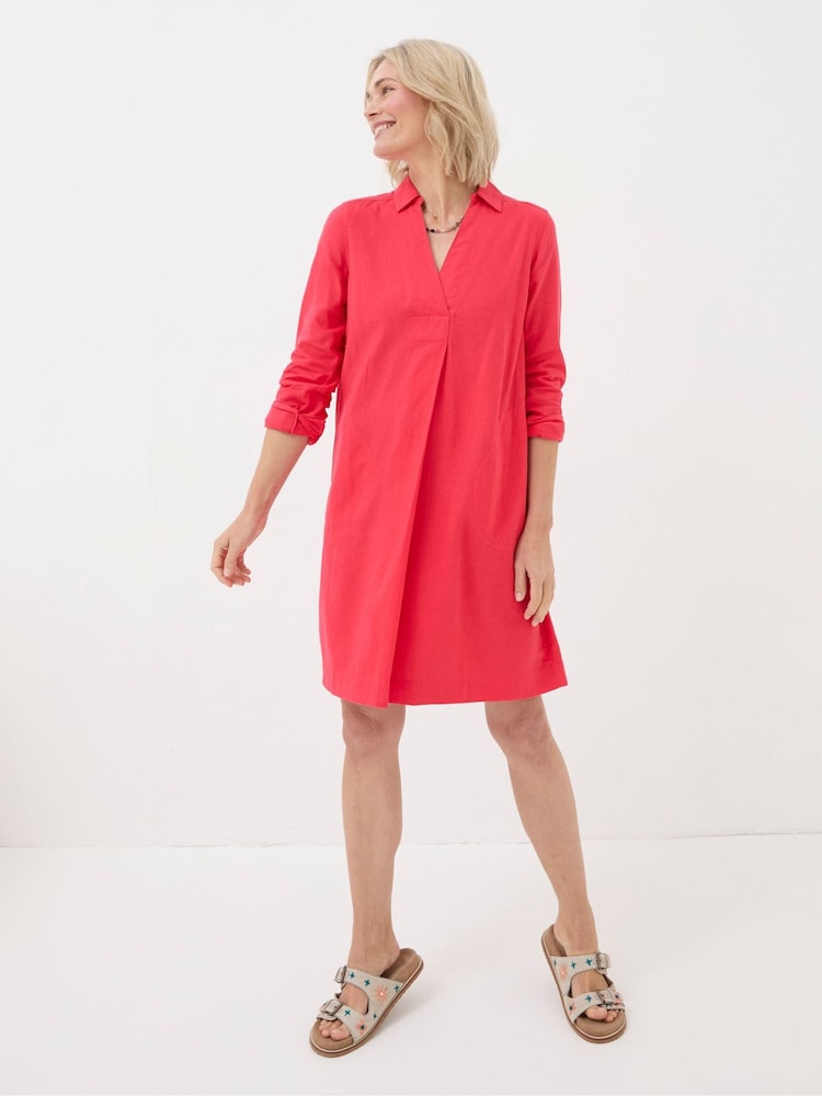 Fat Face Mina Red Linen Blend Tunic Dress