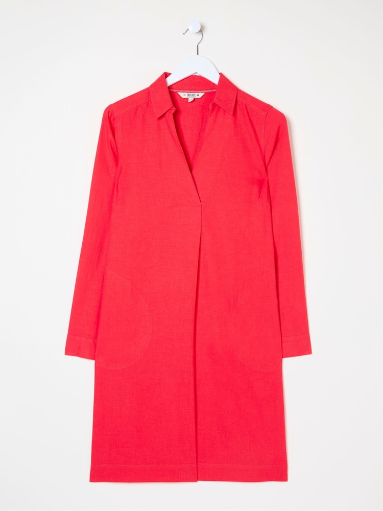 fat face Mina Red Linen Blend Tunic Dress