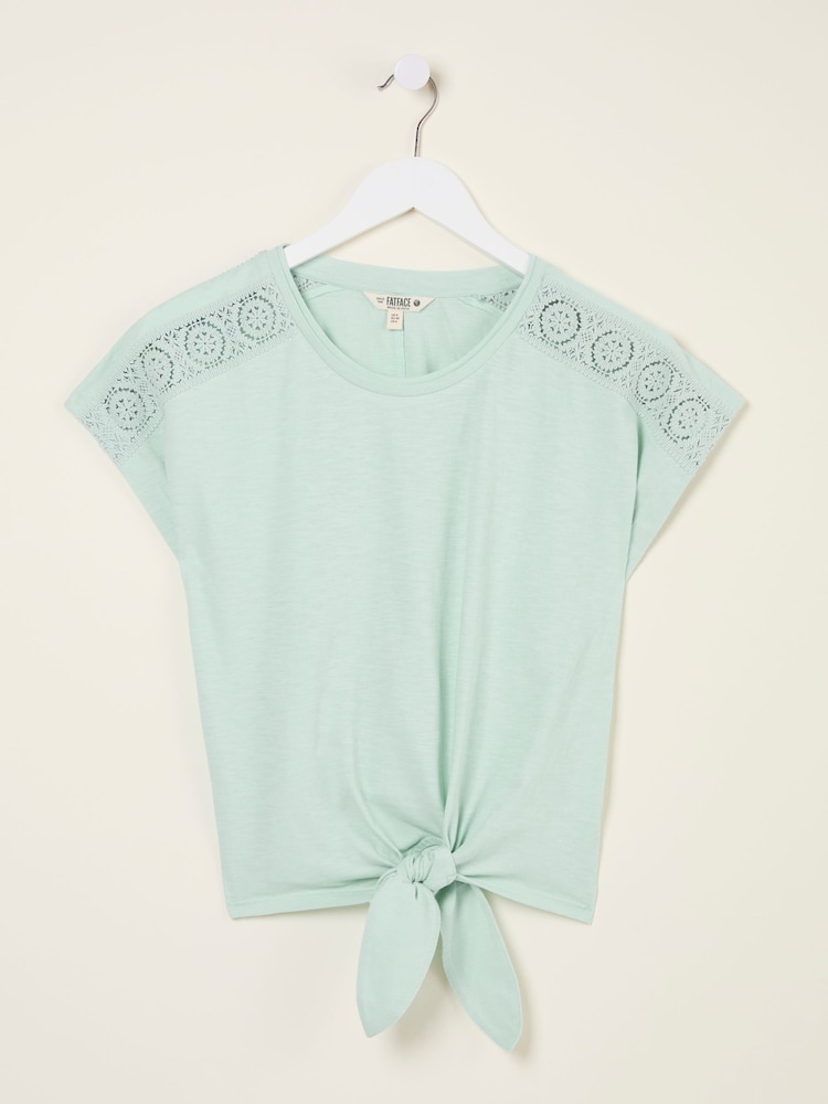 fat face Mint Green Lace Tie Front T Shirt