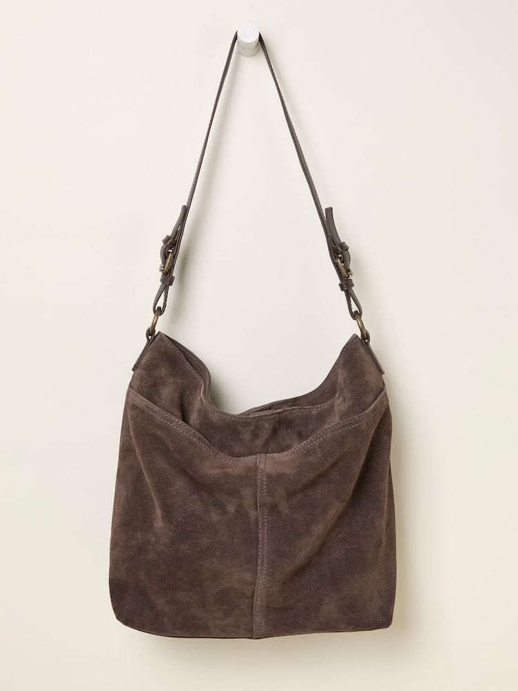Fat Face Molly Chocolate Brown Suede Shoulder Bag
