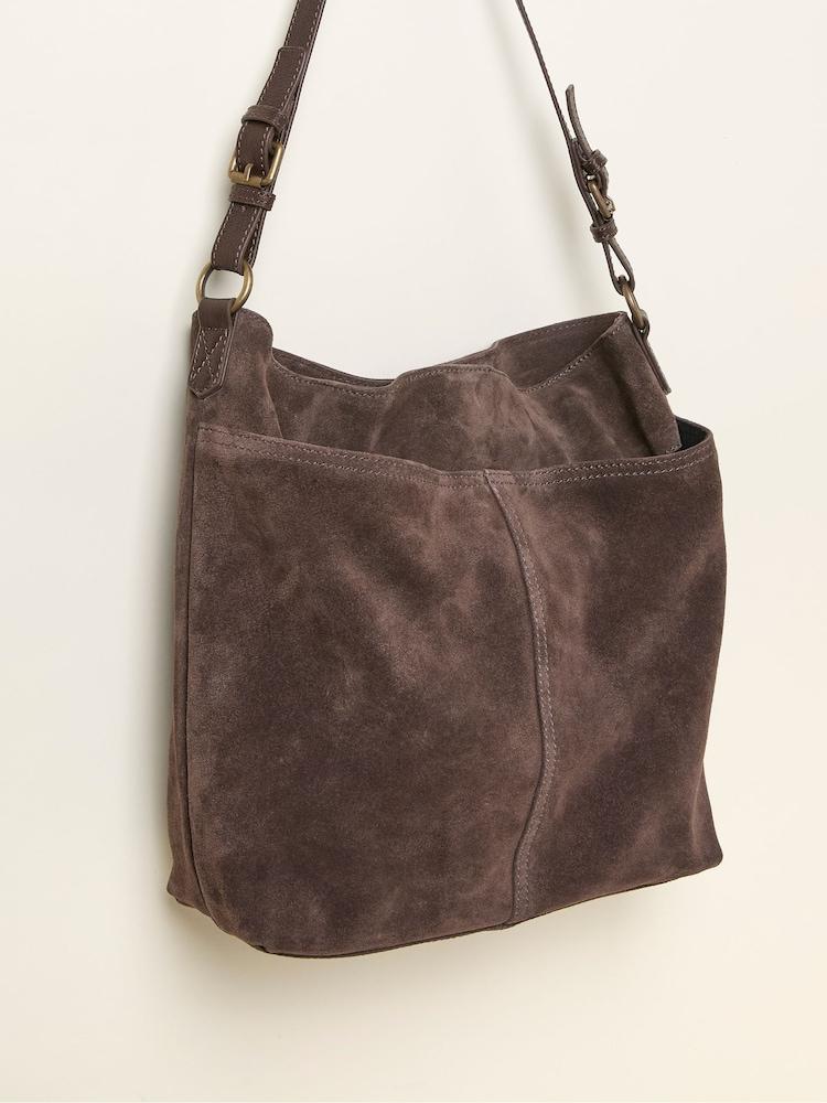 Fat Face Molly Chocolate Brown Suede Shoulder Bag