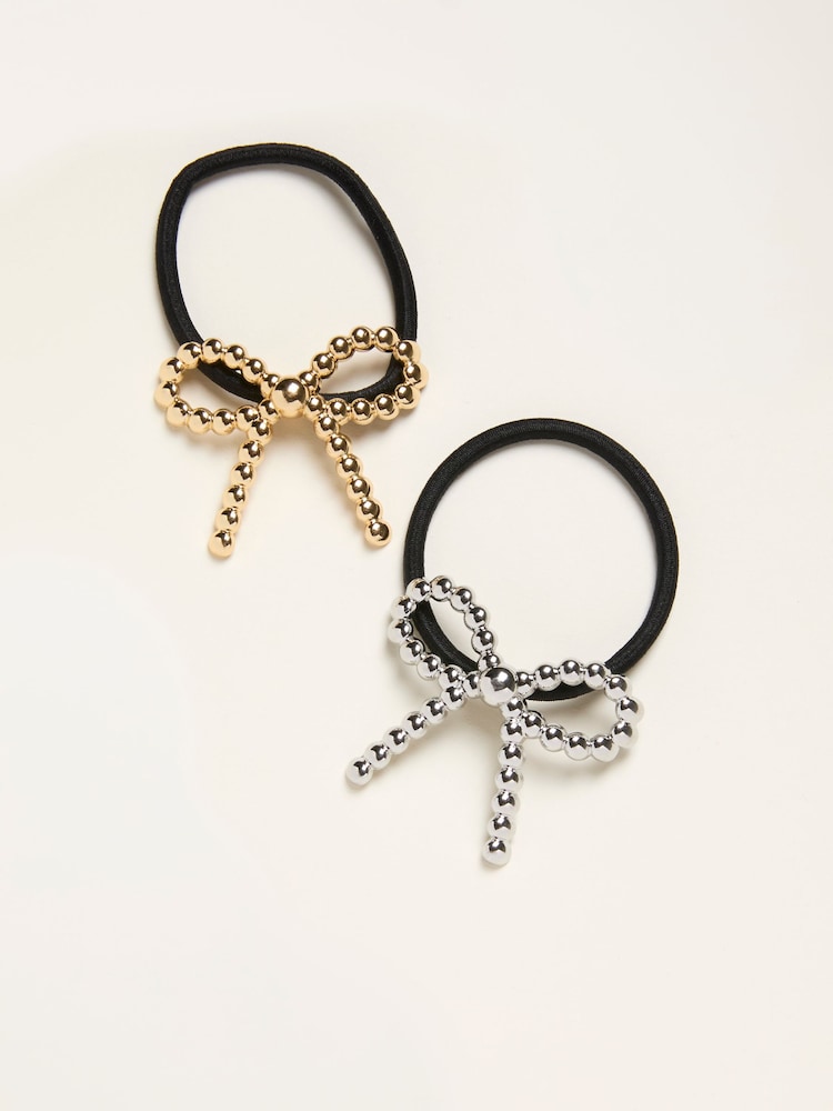 Fat Face Multi 2 Pack Metal Bow Hair Ties