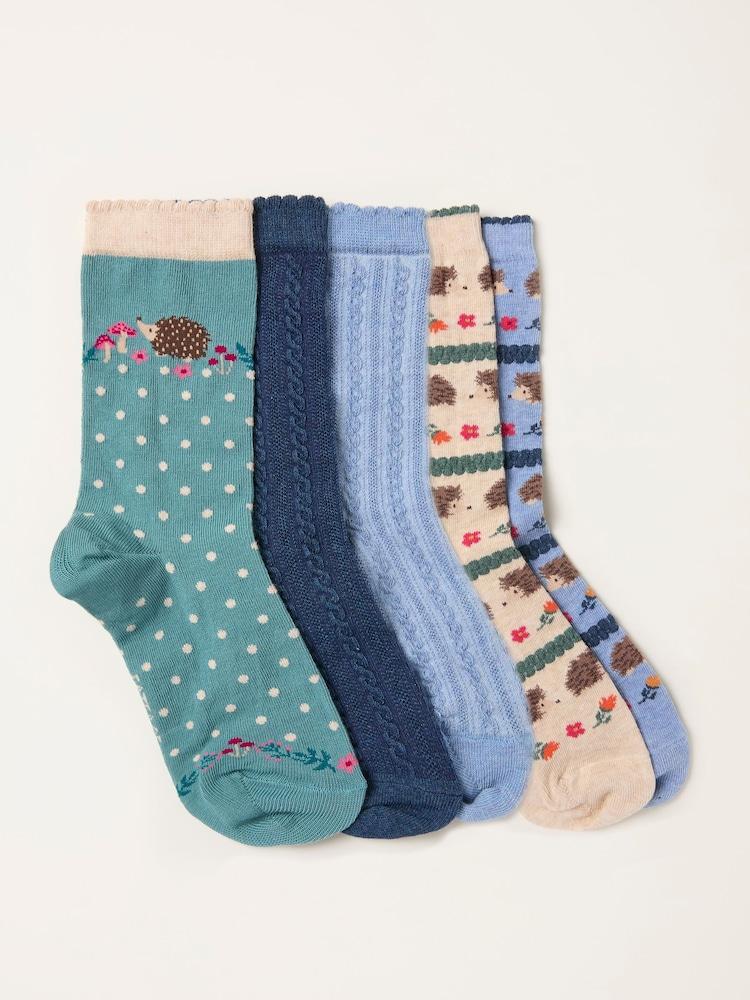 Fat Face Multi 5 Pairs Of Hedgehog Socks