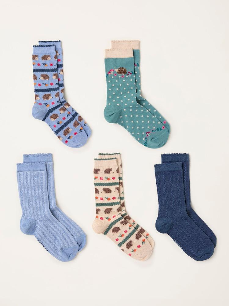 Fat Face Multi 5 Pairs Of Hedgehog Socks