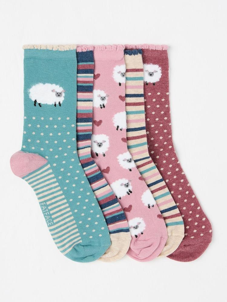 Fat Face Multi 5 Pairs Of Sheep Socks