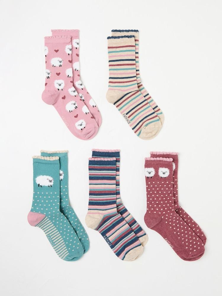 Fat Face Multi 5 Pairs Of Sheep Socks