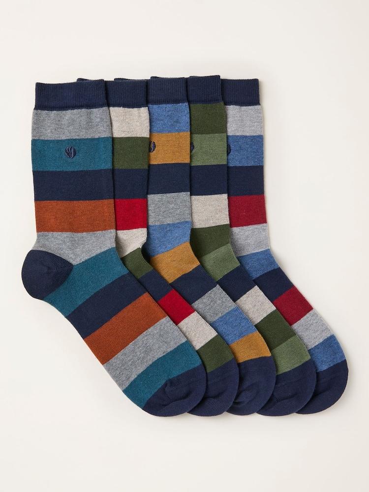 Fat Face Multi 5 Pairs Of Striped Socks