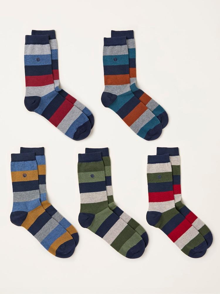 Fat Face Multi 5 Pairs Of Striped Socks