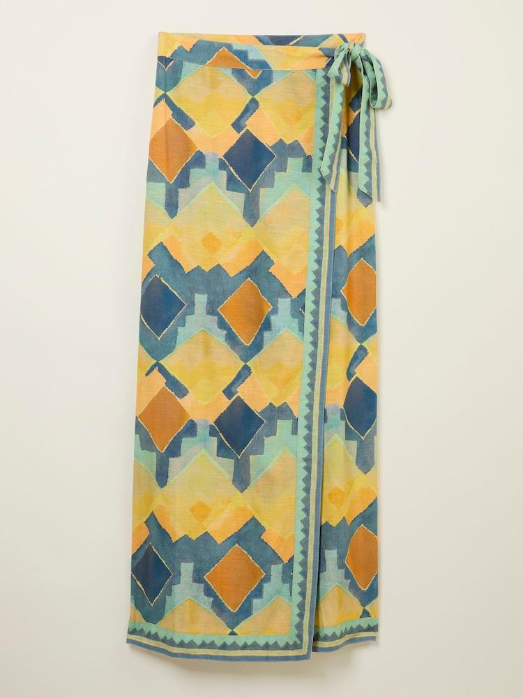fat face Multi Abstract Wrap Midi Skirt