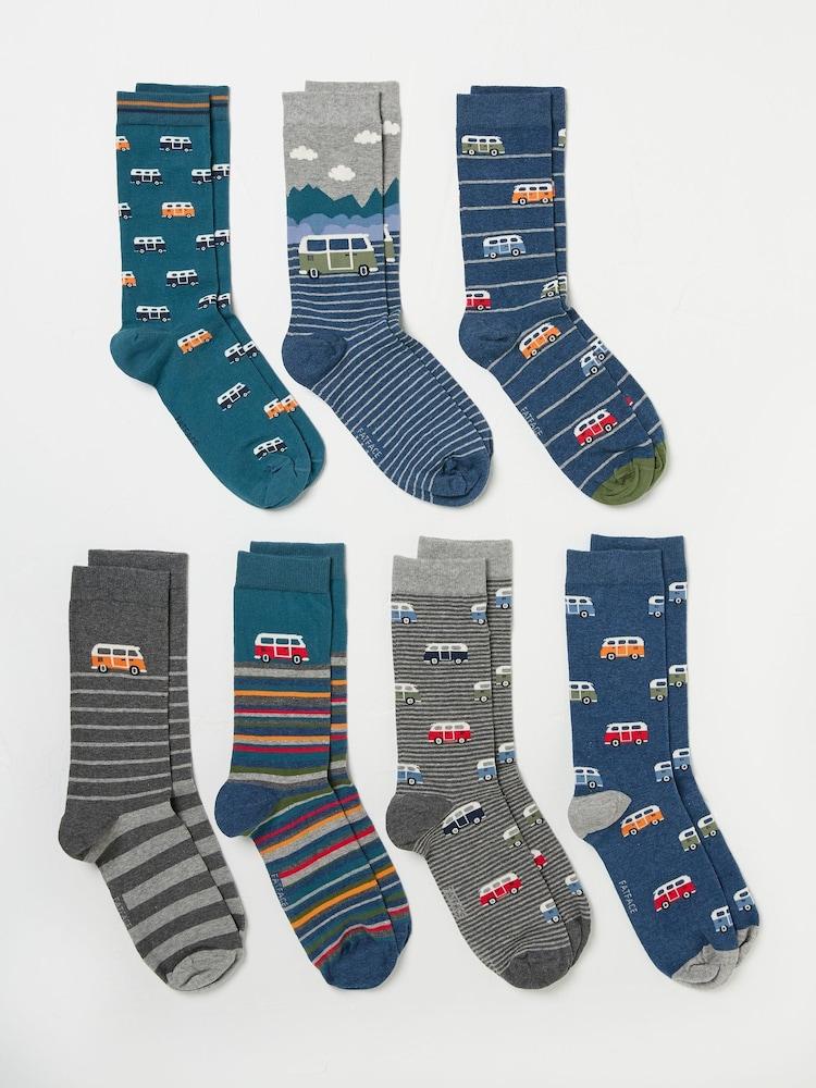 fat face Multi Campervan 7 Pack Men's Socks
