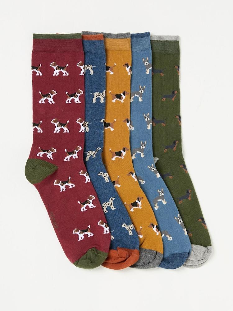 Fat Face Multi Dogs 5 Pack Men's Socks