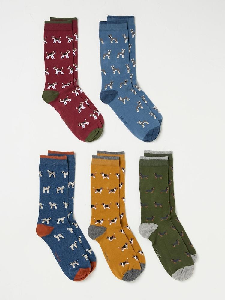 Fat Face Multi Dogs 5 Pack Men's Socks