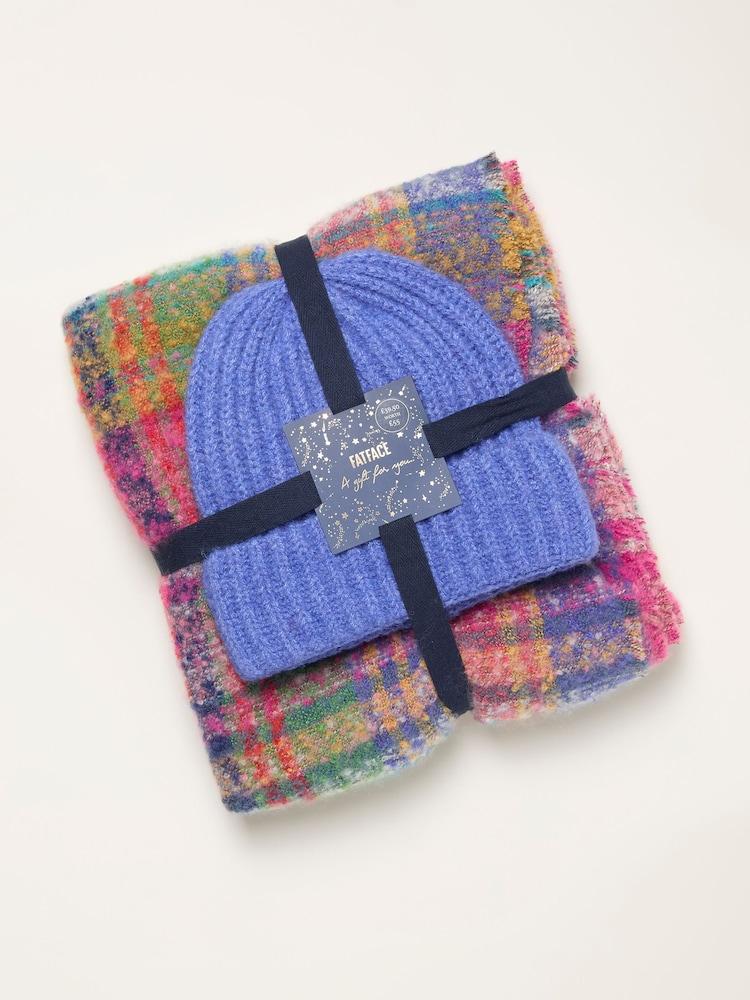 Fat Face Multi Plain Hat And Check Scarf Gift Set