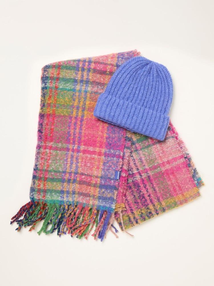 Fat Face Multi Plain Hat And Check Scarf Gift Set