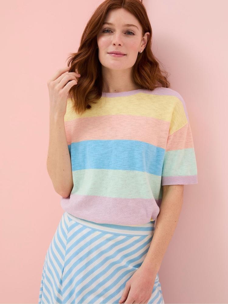 Fat Face Multi Sorbet Linen Stripe Knit T-Shirt