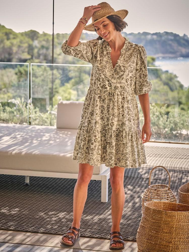 Fat Face Nancy Ivory Linear Floral Dress