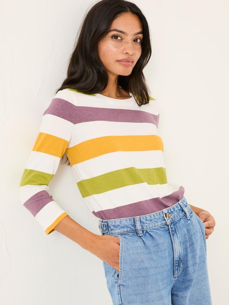 Fat Face Natalie Ivory 3/4 Sleeve 100% Cotton Top