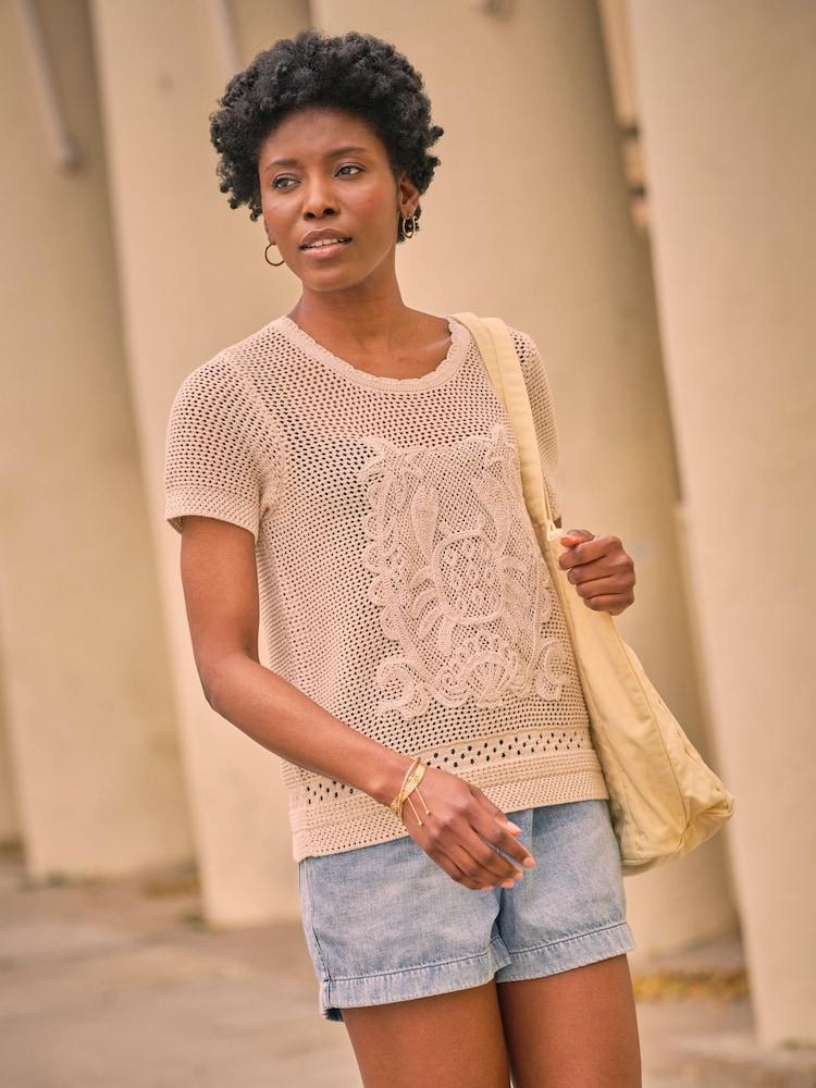 Fat Face Natural Crab Pattern Knitted T Shirt