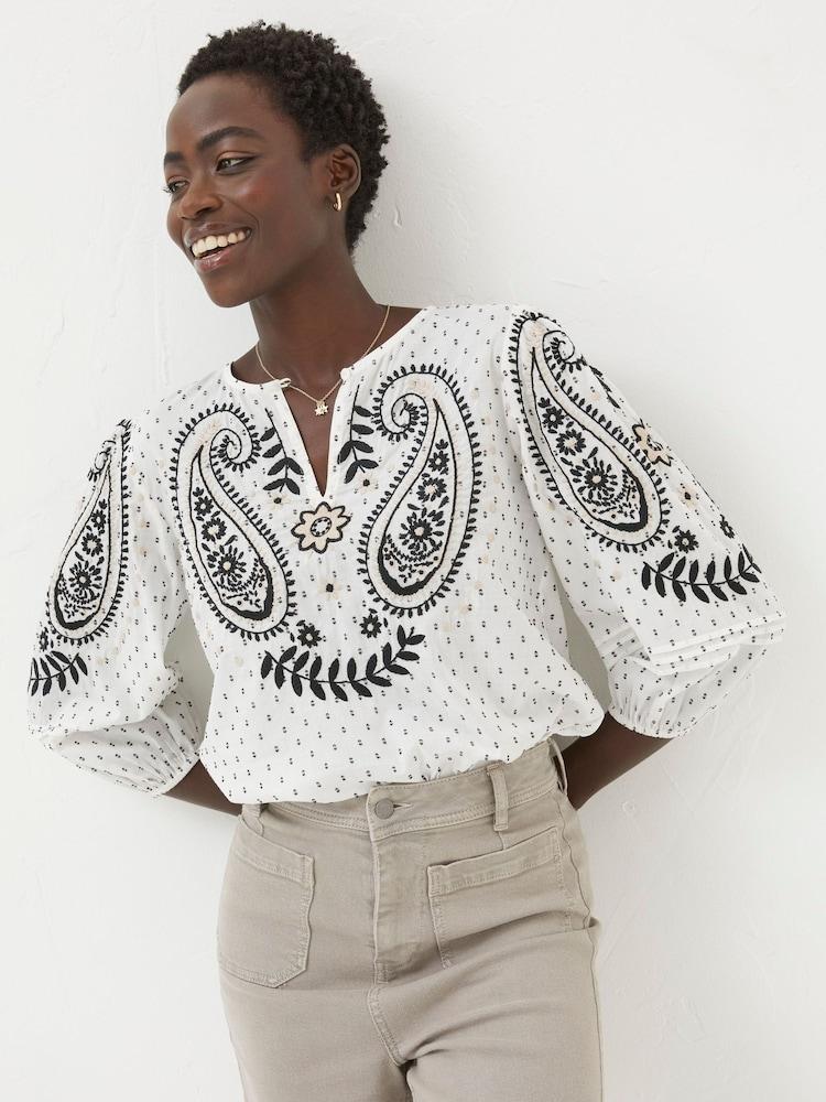 Fat Face Natural Embroidered Blouse