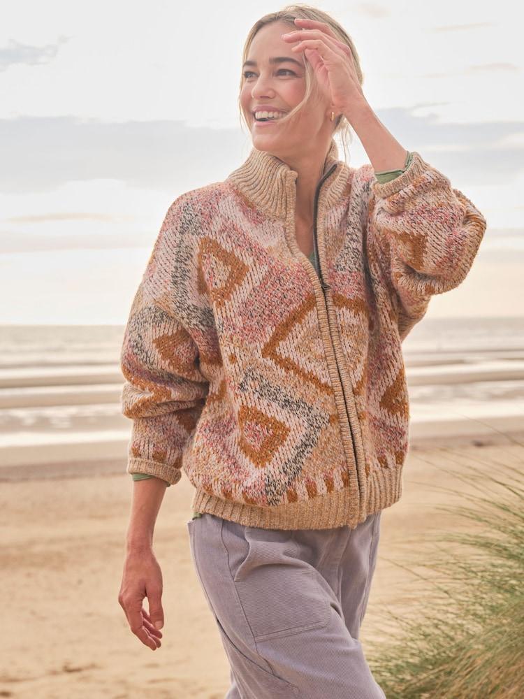 Fat Face Natural Erin Knitted Zip Through Cardigan