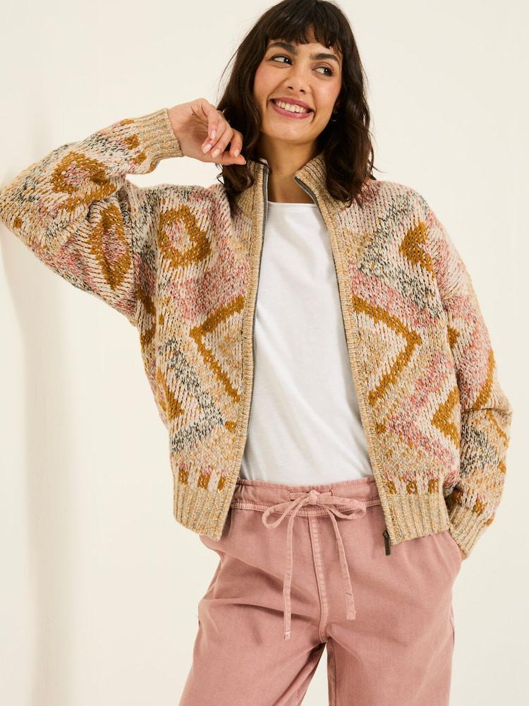 Fat Face Natural Erin Knitted Zip Through Cardigan