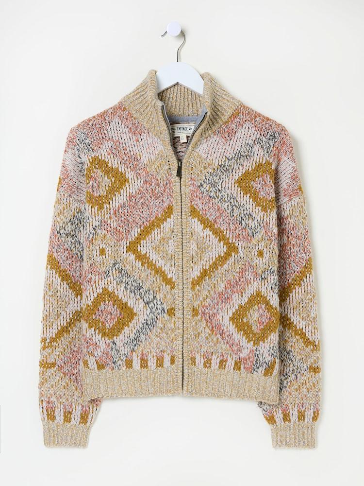 fat face Natural Erin Knitted Zip Through Cardigan