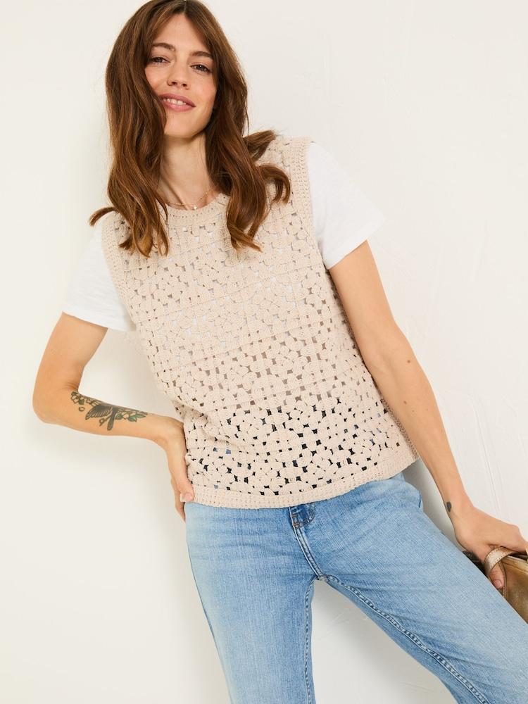 Fat Face Natural Finch Crochet Tank