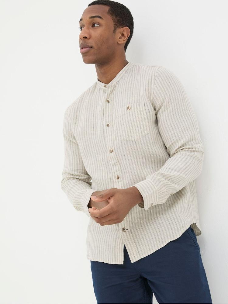 Fat Face Natural Grandad Stripe Linen Shirt