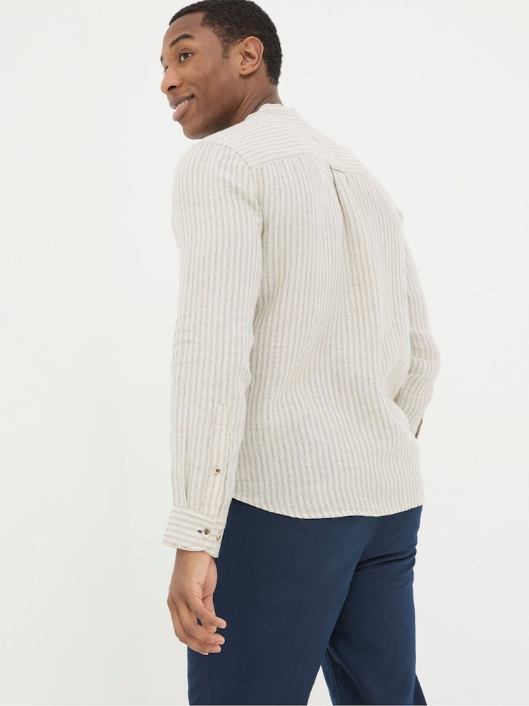 Fat Face Natural Grandad Stripe Linen Shirt