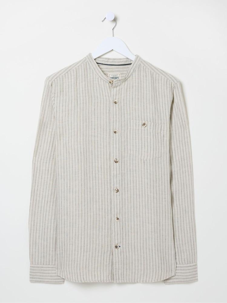 fat face Natural Grandad Stripe Linen Shirt