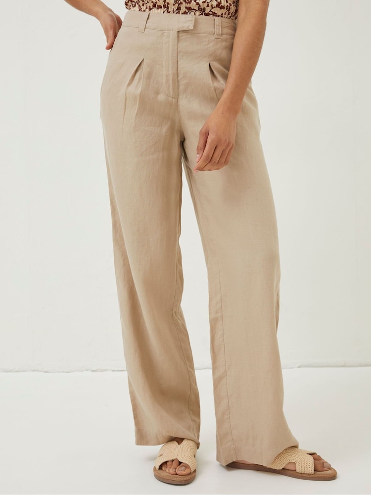 Fat Face Natural Ives Wide Leg Linen Trousers