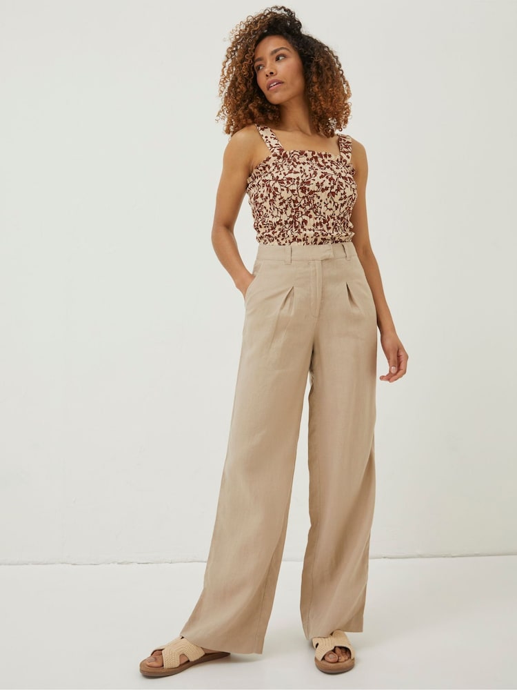 Fat Face Natural Ives Wide Leg Linen Trousers
