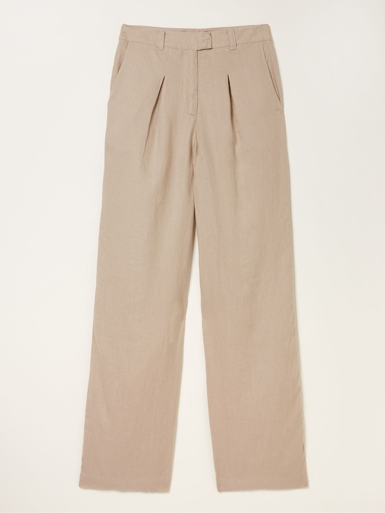 fat face Natural Ives Wide Leg Linen Trousers