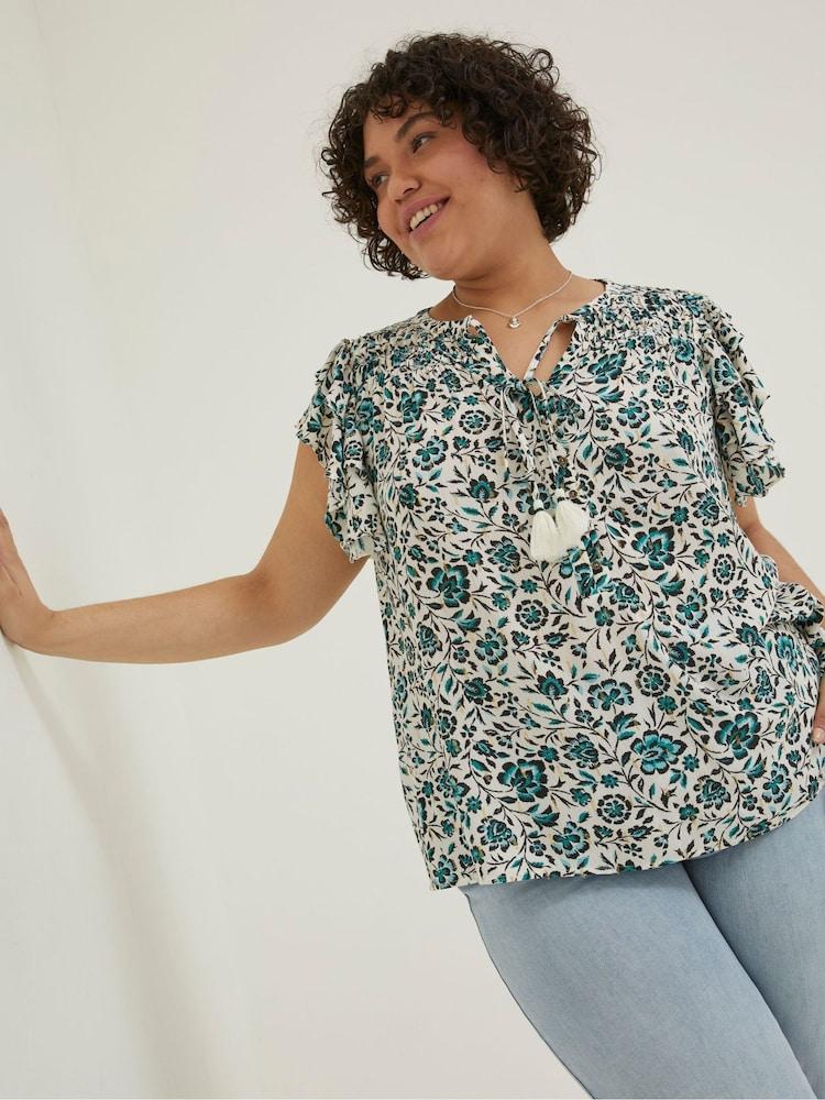 Fat Face Natural Kai Sketched Floral Top