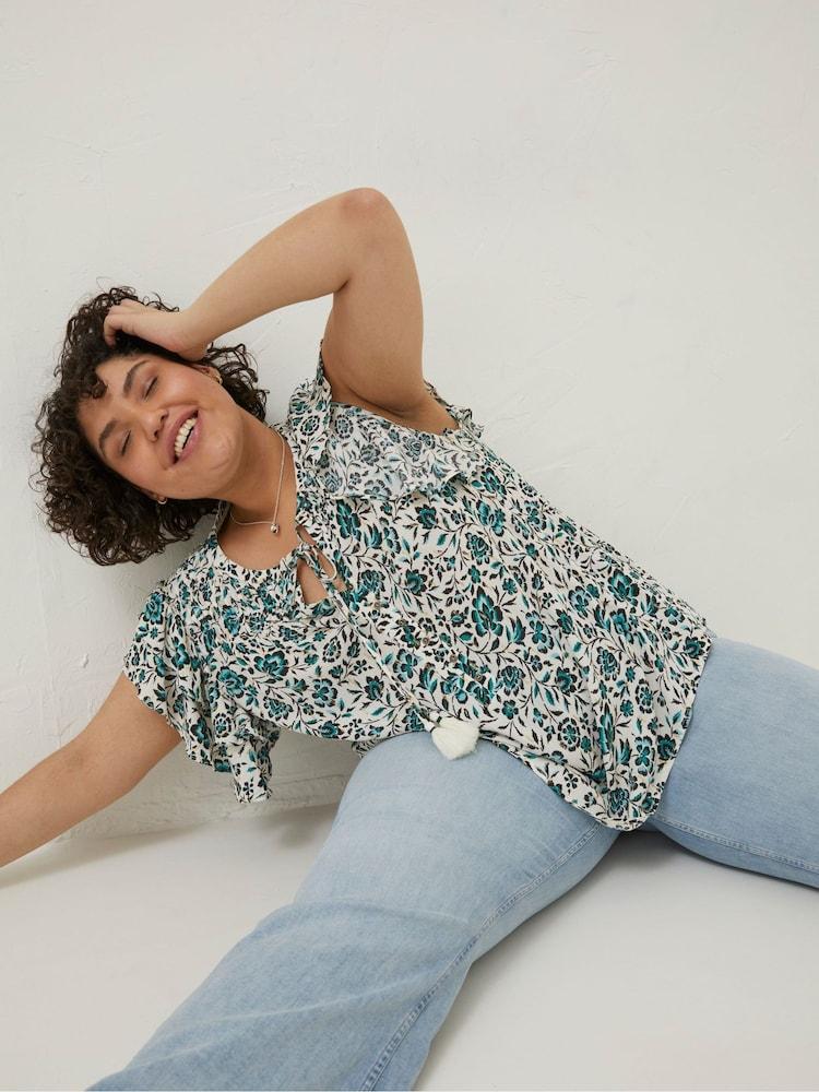 fat face Natural Kai Sketched Floral Top