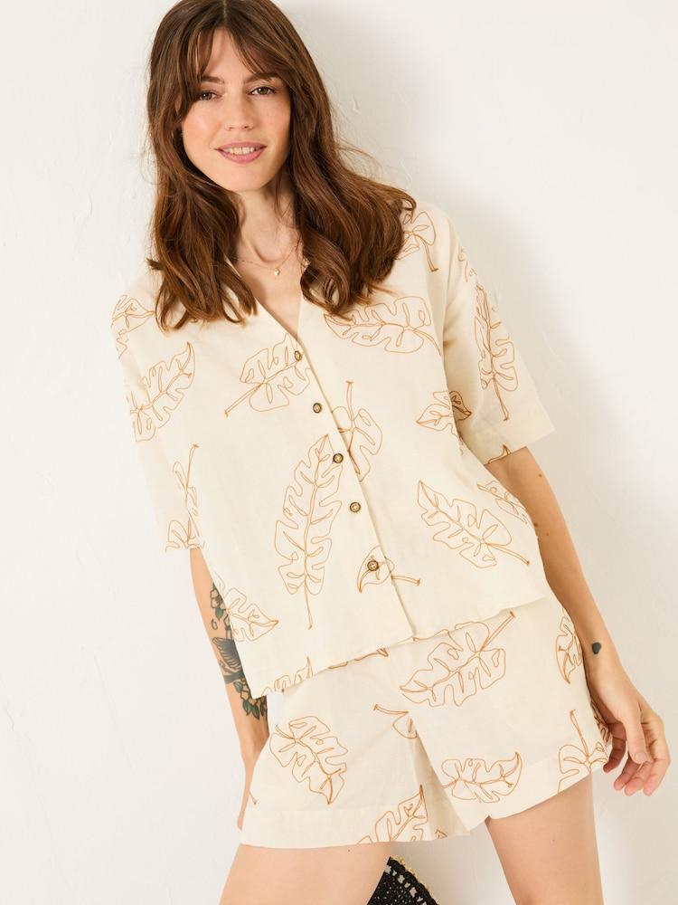 Fat Face Natural Leaf Embroidered Shirt