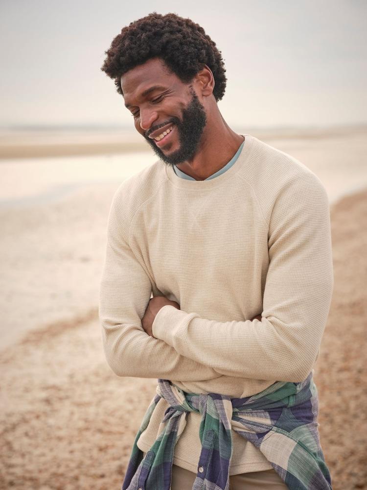 Fat Face Natural Long-Sleeve Waffle Crew