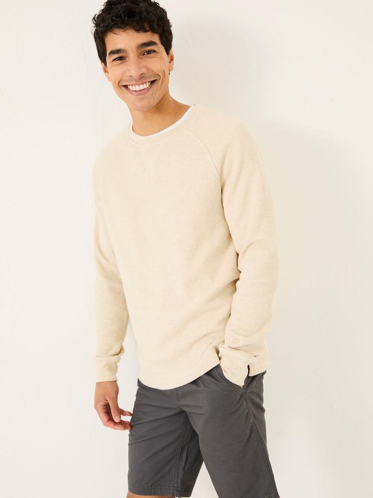 Fat Face Natural Long-Sleeve Waffle Crew